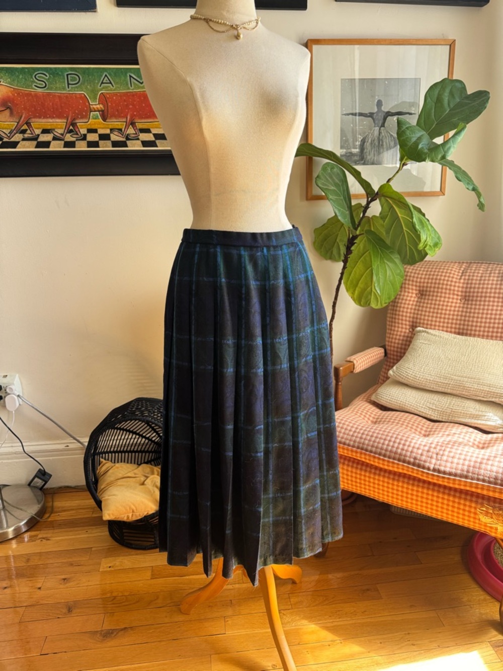 Pendleton Black and Blue Plaid Midi Skirt